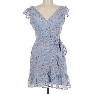 Dee Elly sky blue floral print mini dress, size L